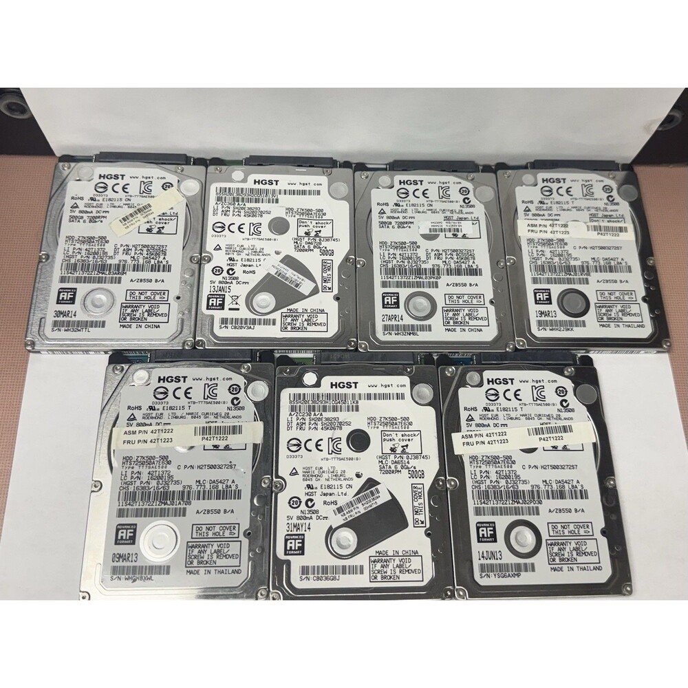 HGST  - 500GB SATA Laptop 2.5” 7200RPM HDD LOT OF 7, TESTED, Varying Hours.